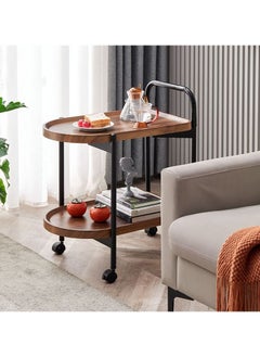 Old_Feller Multi-functional 2-layer Wheeled Nordic IKEA Style Living Room Balcony Wood Pattern Tea Side Table End Table Coffee Table 55x40x70cm  - Image 3