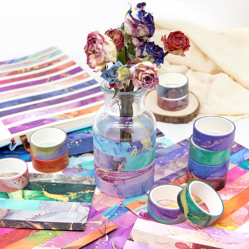 Mooker 48 Rolls Washi Tape Set - Decorative Masking Tape Colored Marbling Patterns, Adhesive Artists Tapes for Journaling Supplies, DIY Crafts, Scrapbooking, Junk Journal Supplies, School Supplies - Image 5