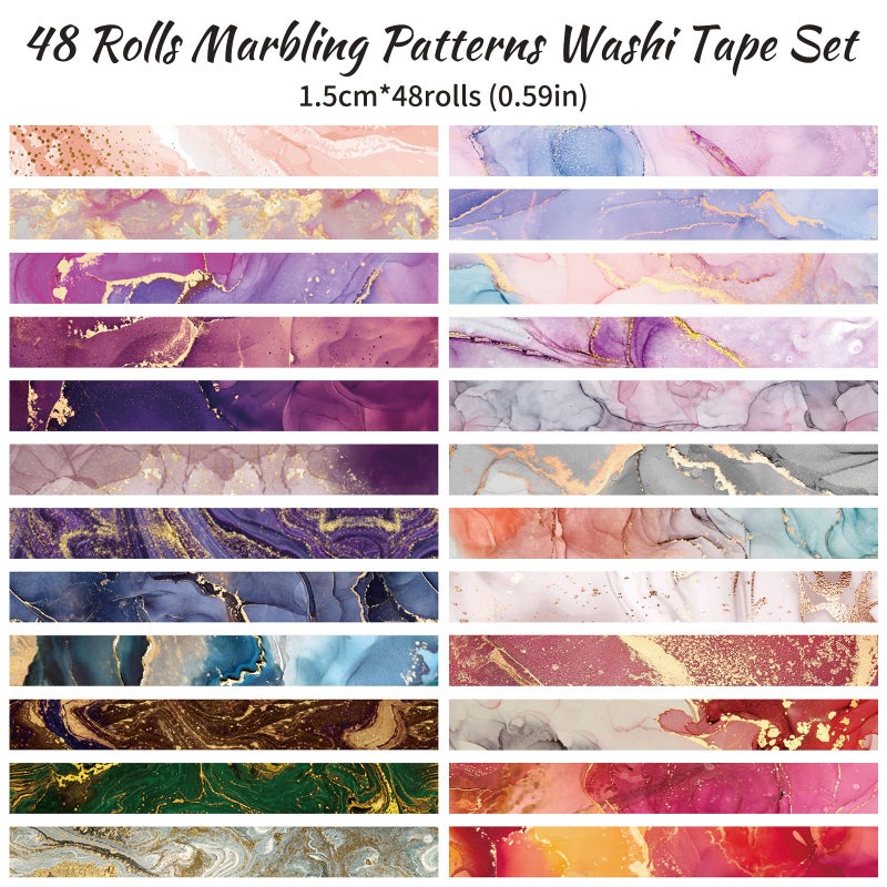 Mooker 48 Rolls Washi Tape Set - Decorative Masking Tape Colored Marbling Patterns, Adhesive Artists Tapes for Journaling Supplies, DIY Crafts, Scrapbooking, Junk Journal Supplies, School Supplies - Image 2