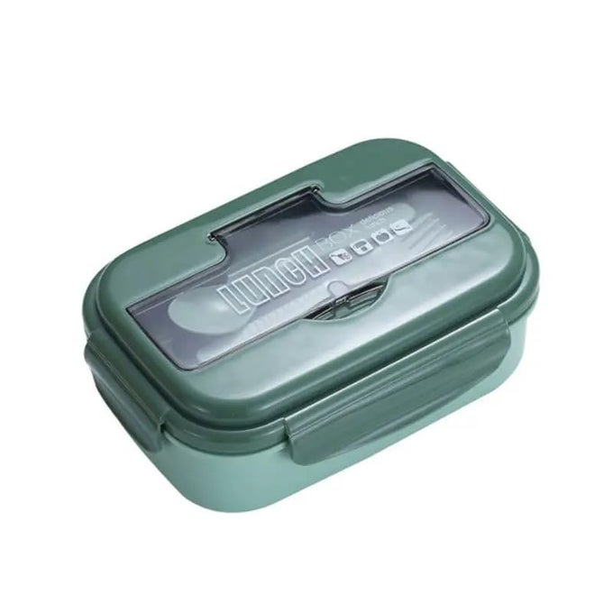 BENTO LUNCH BOX 1100ML REUSABLE DIVIDED CONTAINER WITH 2 COMPARTMENTS LEAKPROOF BENTO BOXES WITH CUTLERY FOR KIDS AND ADULTS FOR SCHOOL, WORK AND TRAVEL (GREEN)