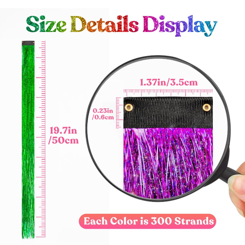 LADYAMZ Clip In Tinsel Hair Extensions 14 Colors, 19.7 Inch Glitter Fairy Hair Tinsel Kit Clips, Sparking Hairpieces Colorful Hair Accessories for Girls Women Kids Gift Party Favors Highlights - Image 3