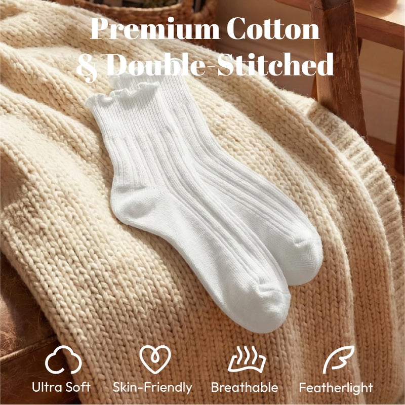 wernies Ruffle Socks Womens 6 Pairs,Cute Ankle Lettuce Edge Frilly Athletic Crew Socks 5-8.5 White - Image 2