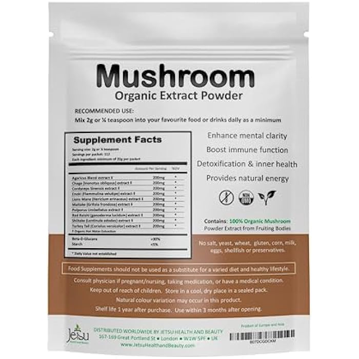 Jetsu Mushroom Extract Powder - Powerful 10 Blend, Organic Lions Mane, Cordyceps, Reishi, Shiitake, Turkey Tail Mushrooms Nootropic Brain Supplement for Energy, Calm, Focus & Immune System Booster - Image 5