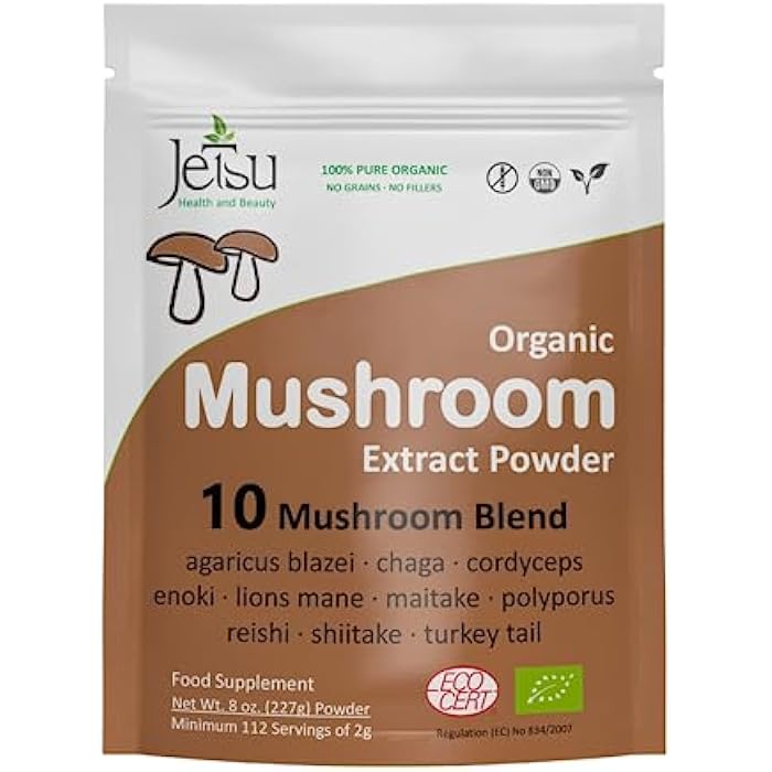 Jetsu Mushroom Extract Powder - Powerful 10 Blend, Organic Lions Mane, Cordyceps, Reishi, Shiitake, Turkey Tail Mushrooms Nootropic Brain Supplement for Energy, Calm, Focus & Immune System Booster - Image 3