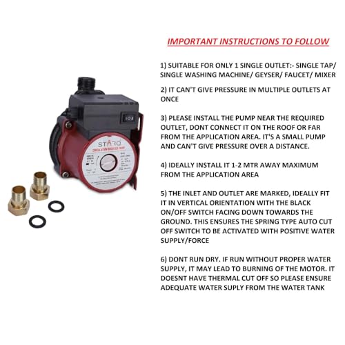STARQ ST165-9 Inline Automatic Water Pressure Pump With Wall Mounting Bracket Suitable for Hot Water Circulation, Washing Machine, RO & Shower (RED) - Image 2