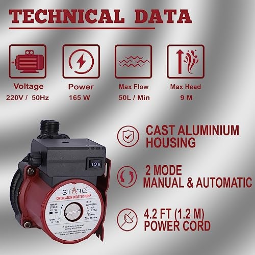 STARQ ST165-9 Inline Automatic Water Pressure Pump With Wall Mounting Bracket Suitable for Hot Water Circulation, Washing Machine, RO & Shower (RED) - Image 3