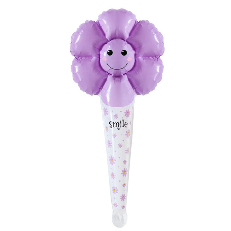 New Smiley Daisy Handheld Stick Medium Stick Aluminum Film Balloon Headwear Headband Stall Push-Sweep Code Activity Balloon - Image 1