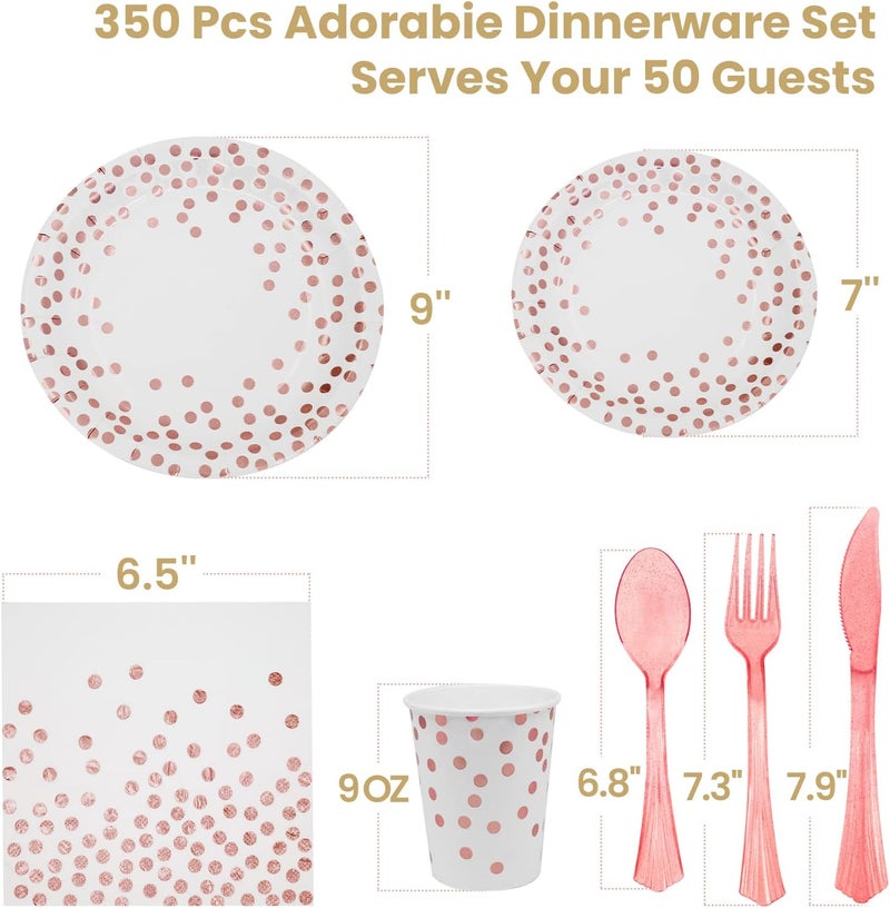 AIRE Rose Gold Paper Plates Set, 350PCS Disposable Dinnerware for 50 Guests | Durable extra-thick paper,ideal for elegant weddings birthday graduations,leakproof heavy-duty non-bending,party supplies - Image 2