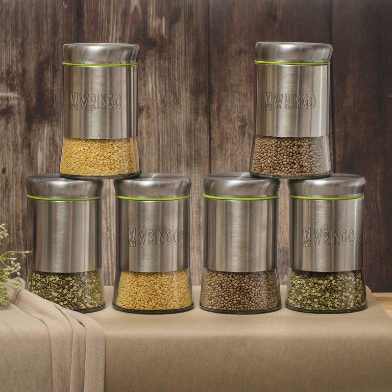 WRINGO 550ml Stainless Steel Canister Glass Jar with Lid,Premium Pantry Organizers Containers and Perfect kitchen Storage for Canning Cereal,Coffee,Sugar,Tea,pasta and Beans Containers set of 6 - Image 2