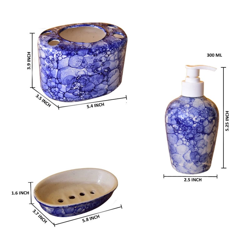 KunhaR Ceramic Bathroom Accessory Set BlueLuster Liquid Soap Dispenser Soap Tray Toothbrush Holder - Image 2