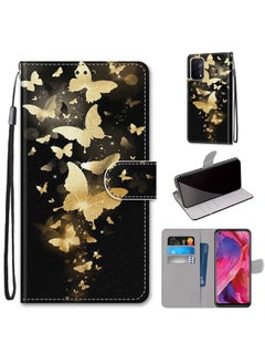 HuHa Case Cover For OPPO A54 5G / A74 5G / A93 5G / A93s 5G Coloured Drawing Cross Texture Horizontal Flip PU Leather Case with Holder & Card Slots & Wallet & Lanyard Golden Butterfly Group 