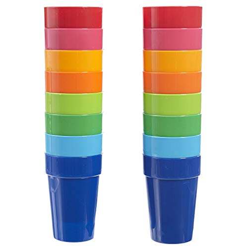 US Acrylic Spectrum Unbreakable Plastic 10 ounce Stackable Juice Tumblers in 8 Assorted Colors  Set of 16 Kids Drinking Cups  Reusable BPAfree Made in the USA Toprack Dishwasher Safe