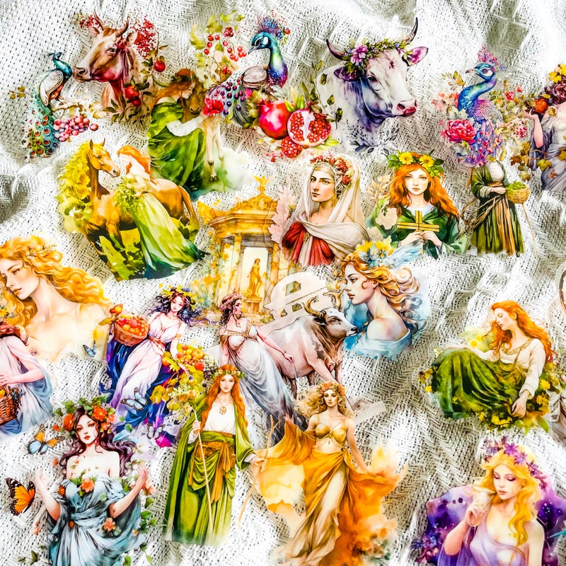 YOKSAS 90 Pcs Vintage Greek Roman Mythology Goddess Stickers, Retro Aesthetic Clear Scrapbook Stickers for Journaling, Planner, Craft, Laptop, Water Bottle Decoration - Image 2