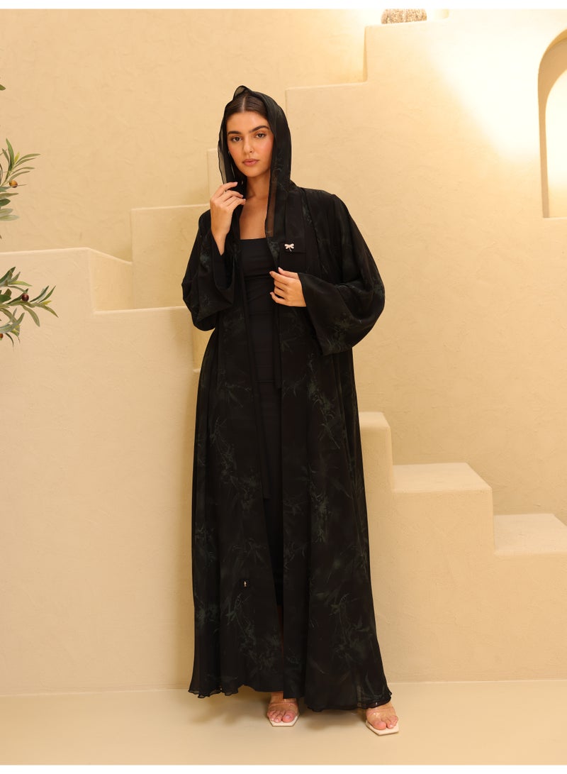 IKKXA Midnight Floral Printed Abaya - Image 1