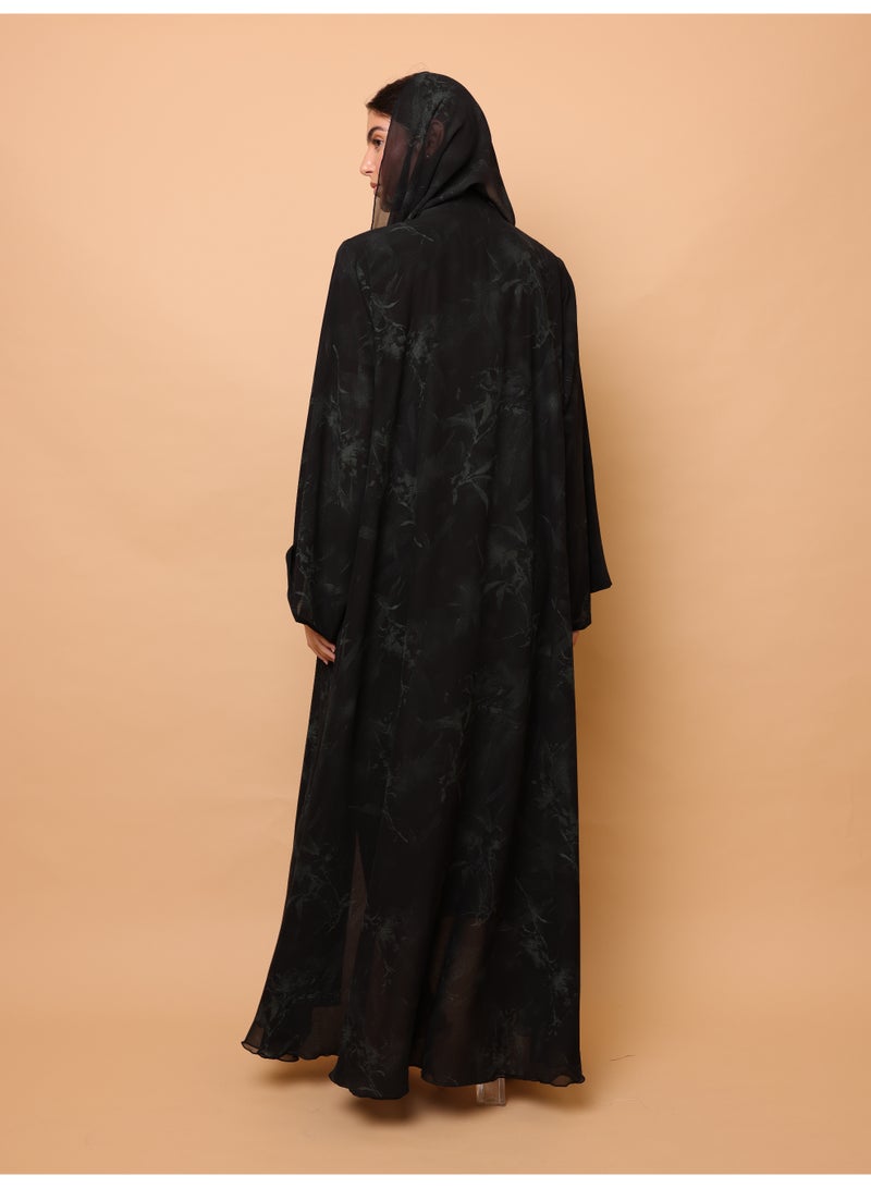 IKKXA Midnight Floral Printed Abaya - Image 4