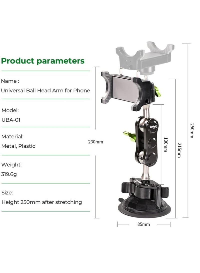 TIGER ذراع رأس الكرة العالمي للهاتف - ترقية 2023 حامل هاتف سيارة دوار 360°، نسخة موسعة مع ذراع سحري برأس كرة، كوب شفط لسطح لوحة القيادة والزجاج الأمامي، قابل للتعديل وقوي (أسود) - Image 5