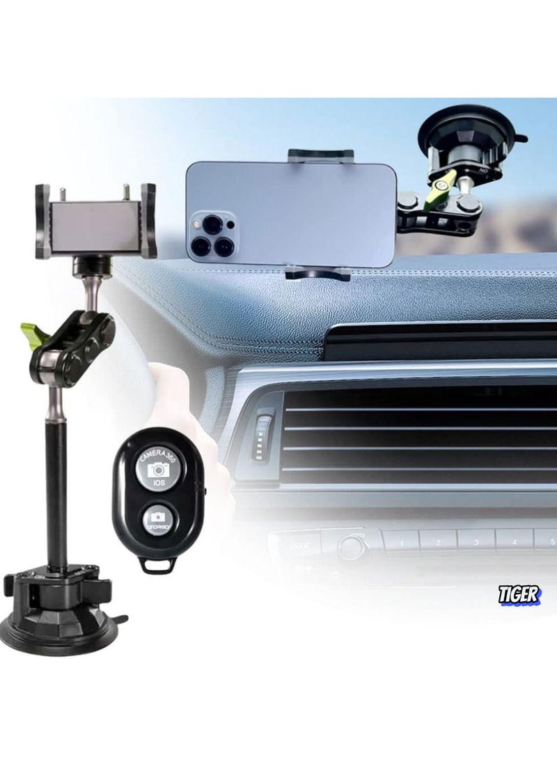 TIGER ذراع رأس الكرة العالمي للهاتف - ترقية 2023 حامل هاتف سيارة دوار 360°، نسخة موسعة مع ذراع سحري برأس كرة، كوب شفط لسطح لوحة القيادة والزجاج الأمامي، قابل للتعديل وقوي (أسود) - Image 1