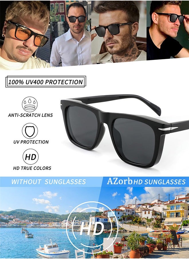 AZorb Sunglasses Men Women Square Thick Frame Sun Glassess Men's Ladies Polarized Glasses Retro Sunglass Accessories UV400 Protection Glasses Lens for Driving Travel Daily Shades Black  - Image 4