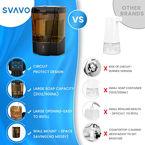 SVAVO Automatic Soap Dispenser Hand Soap Dispenser Wall Mount 600m/21fl.oz, Touchless Electric Sensor Pump Battery Operated for Offices Home Kitchen Bathroom Hotel Restaurant Commercial - Image 4