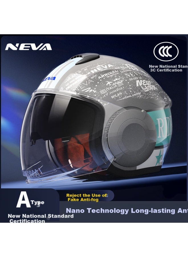 Neva New National Standard Class A 3c Certified Electric Motorcycle Helmet For Men And Women, Dual Visor Anti-fog All-season Universal Electric Scooter 3/4 Half Helmet Safety Helmet, True Anti-fog Imported Materials - Image 1