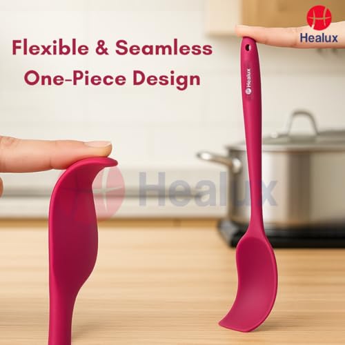 Healux Super Chef Silicone Spatula Set – 6 Pcs | Stainless Steel Core | BPA-Free &100% Food Grade Silicone | Cooking, Sauting, Ladelling, Cake & Dosa Batter Mixing – Wine Red (6) - Image 5
