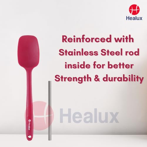 Healux Super Chef Silicone Spatula Set – 6 Pcs | Stainless Steel Core | BPA-Free &100% Food Grade Silicone | Cooking, Sauting, Ladelling, Cake & Dosa Batter Mixing – Wine Red (6) - Image 3