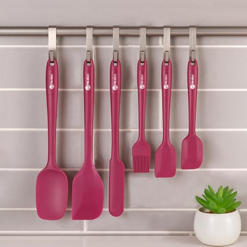 Healux Super Chef Silicone Spatula Set – 6 Pcs | Stainless Steel Core | BPA-Free &100% Food Grade Silicone | Cooking, Sauting, Ladelling, Cake & Dosa Batter Mixing – Wine Red (6) - Image 1