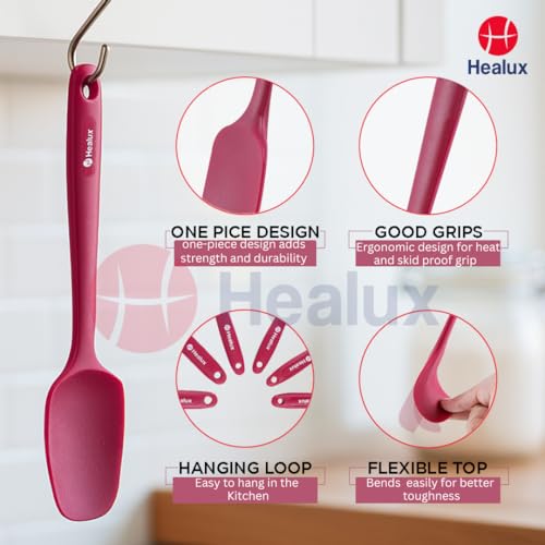 Healux Super Chef Silicone Spatula Set – 6 Pcs | Stainless Steel Core | BPA-Free &100% Food Grade Silicone | Cooking, Sauting, Ladelling, Cake & Dosa Batter Mixing – Wine Red (6) - Image 4