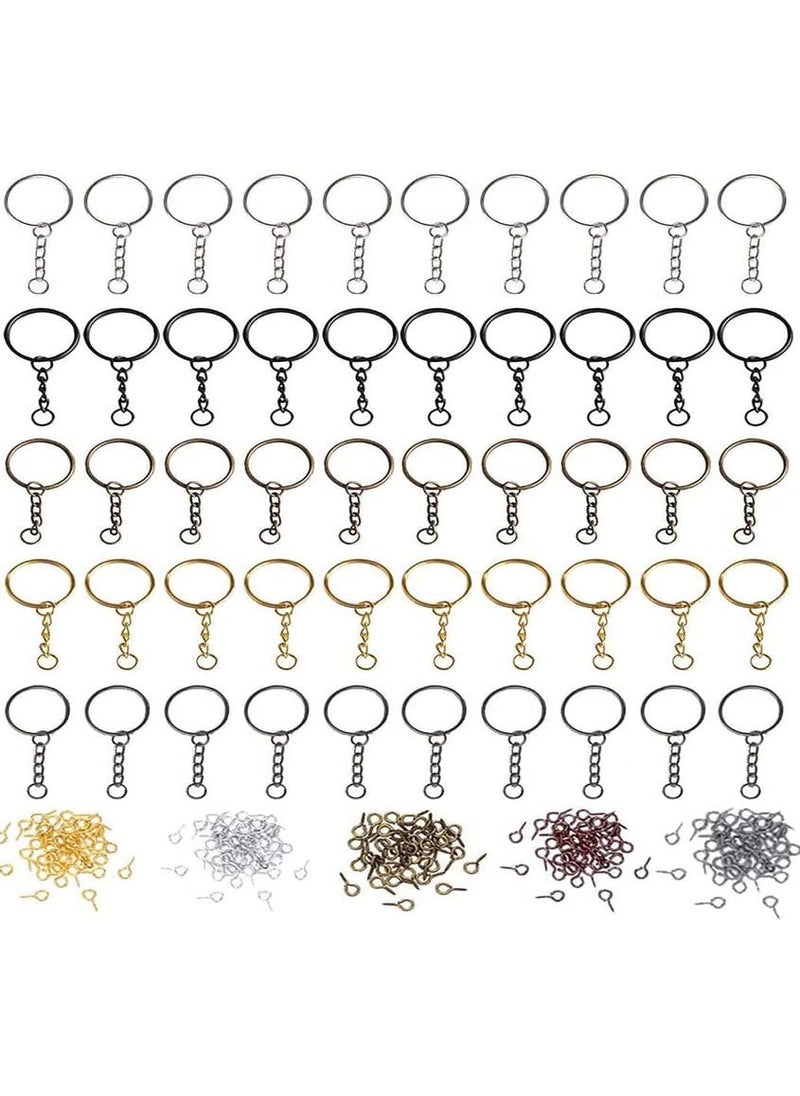 DIY Crafts 10X. Pcs, Chrome Silver, Split Key Ring with Chain Set, Metal Flat Keychain Rings 1 Inch with Open Jump Rings and Screw Eye Pins Bulk, for Handbag Hangers Hooks(10X. Pcs, Chrome Silver)