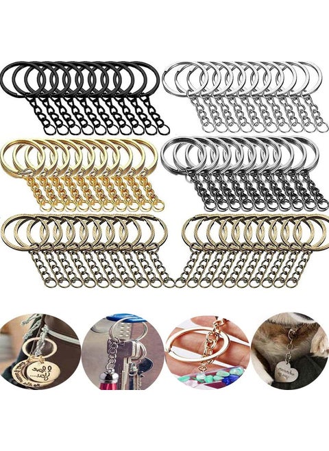 DIY Crafts 10X. Pcs, Chrome Silver, Split Key Ring with Chain Set, Metal Flat Keychain Rings 1 Inch with Open Jump Rings and Screw Eye Pins Bulk, for Handbag Hangers Hooks(10X. Pcs, Chrome Silver)