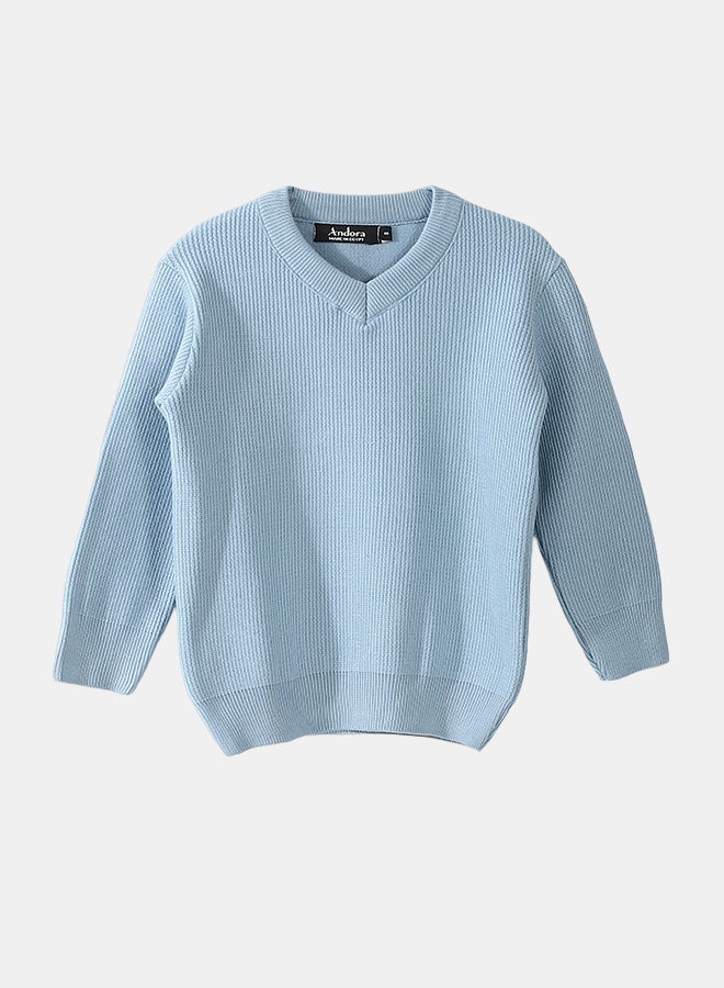 Andora V-Neck Knitted Plain Sky Blue Pullover_Sky Blue - Image 1