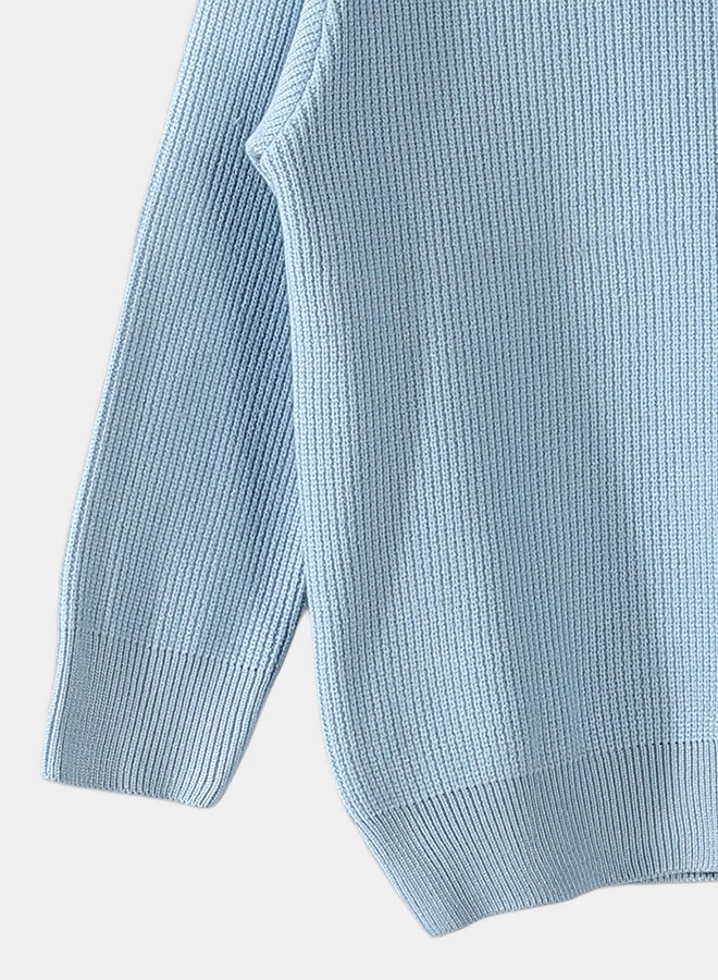 Andora V-Neck Knitted Plain Sky Blue Pullover_Sky Blue - Image 3