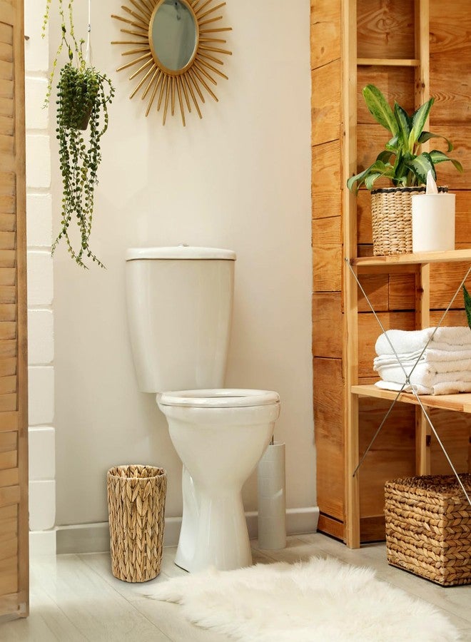 Bekith Wicker Trash Can, Small Wicker Waste Basket Trash Basket with Handwoven Water Hyacinth, Garbage Can for Bathroom, Bedroom, Kitchen, Living Room, Office - Image 5