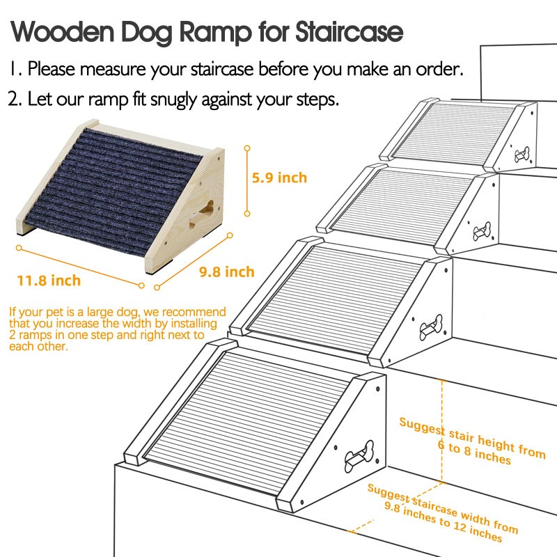 INRLKIT 4 Pack Wooden Dog Ramp for Stairs Suits for Small Medium Large Dogs Cats, Pet Steps for Staircase Ramp for Dogs Cats, Need Installation(Gray, S: 11.8 * 9.8 * 5.9 inches) - Image 3