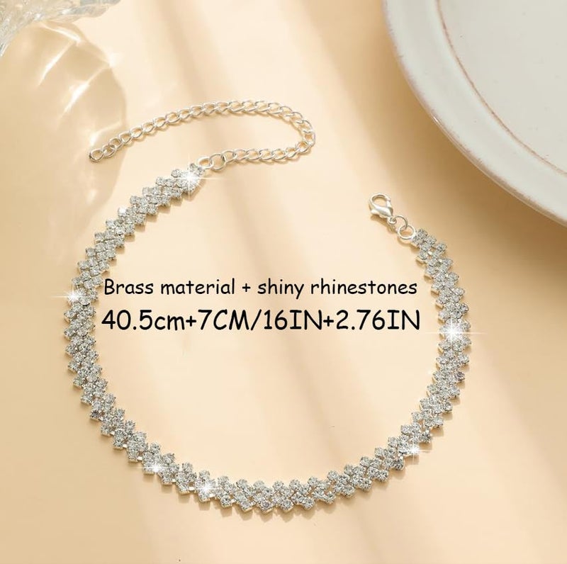 PINCHUAN Silver Choker Necklaces for Women Rhinestone Choker Diamond Choker Necklace Womenâ€™s Silver Prom Necklace Sparkly Crystal Rhinestone Choker for Prom Party Jewelry Gift-Silve/LX - Image 2