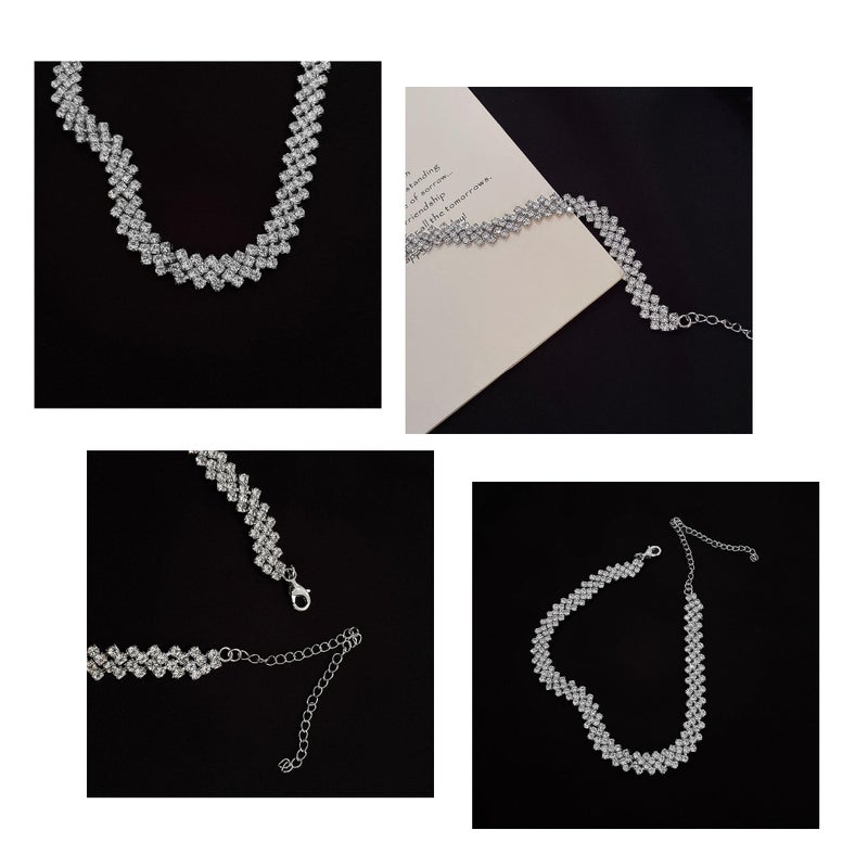 PINCHUAN Silver Choker Necklaces for Women Rhinestone Choker Diamond Choker Necklace Womenâ€™s Silver Prom Necklace Sparkly Crystal Rhinestone Choker for Prom Party Jewelry Gift-Silve/LX - Image 4