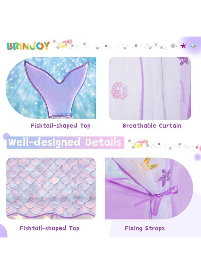 BRINJOY خيمة أميرة للفتيات مع أضواء، خيمة لعب كبيرة على شكل قلعة مع حقيبة حمل وملصقات وقمة ذيل سمكة قابلة للفصل، داخلية وخارجية، 67”x55” هدية للأطفال في موضوع المحيط لعمر 3 سنوات فما فوق - Image 2
