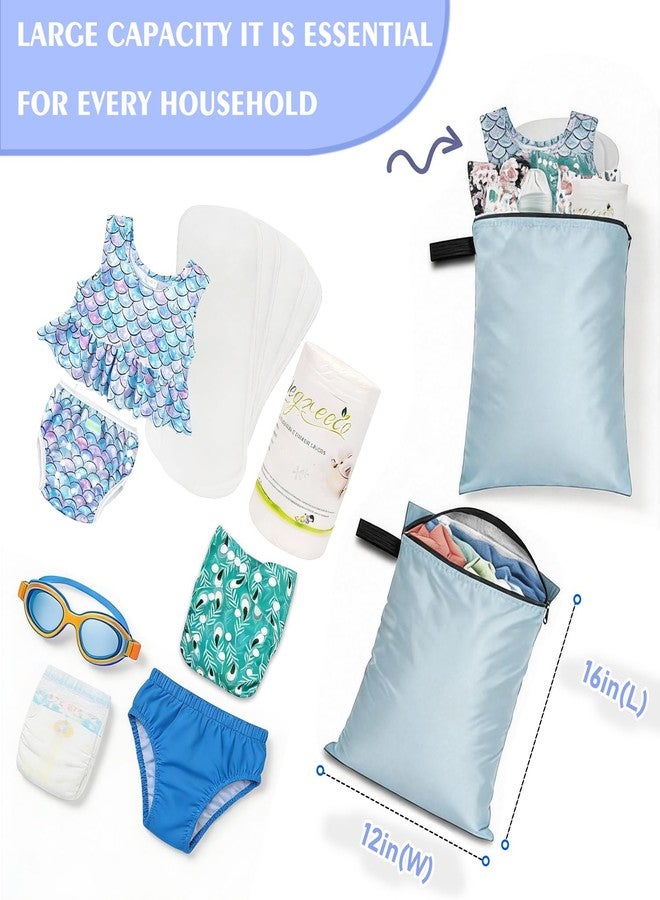 ClawsCover Wet Dry Bags 3 Pack,12x16 Inch Waterproof Reusable Wet Bag For Baby Diapers Swimsuit Wet Clothes Travel Beach Pool Gym,Durable Polyester Fabric,Waterproof Seal Strip Inside,Handle and Zipper,Blue - Image 4