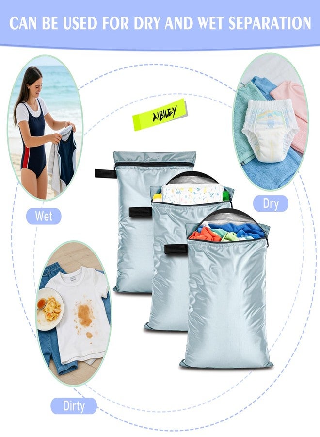 ClawsCover Wet Dry Bags 3 Pack,12x16 Inch Waterproof Reusable Wet Bag For Baby Diapers Swimsuit Wet Clothes Travel Beach Pool Gym,Durable Polyester Fabric,Waterproof Seal Strip Inside,Handle and Zipper,Blue - Image 2