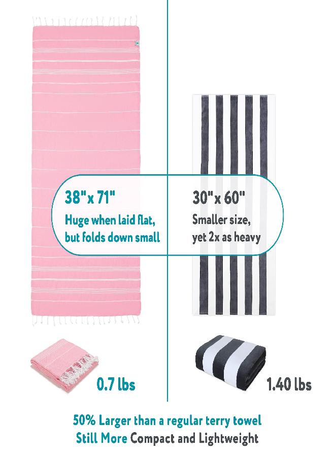 WETCAT Turkish Beach Towel Oversized 38x71 100% Cotton Sand Free Quick Dry Towel Extra Large Turkish Towel Light Travel Towel for Adults Beach Gifts Beach Accessories - Light Pink - Image 3