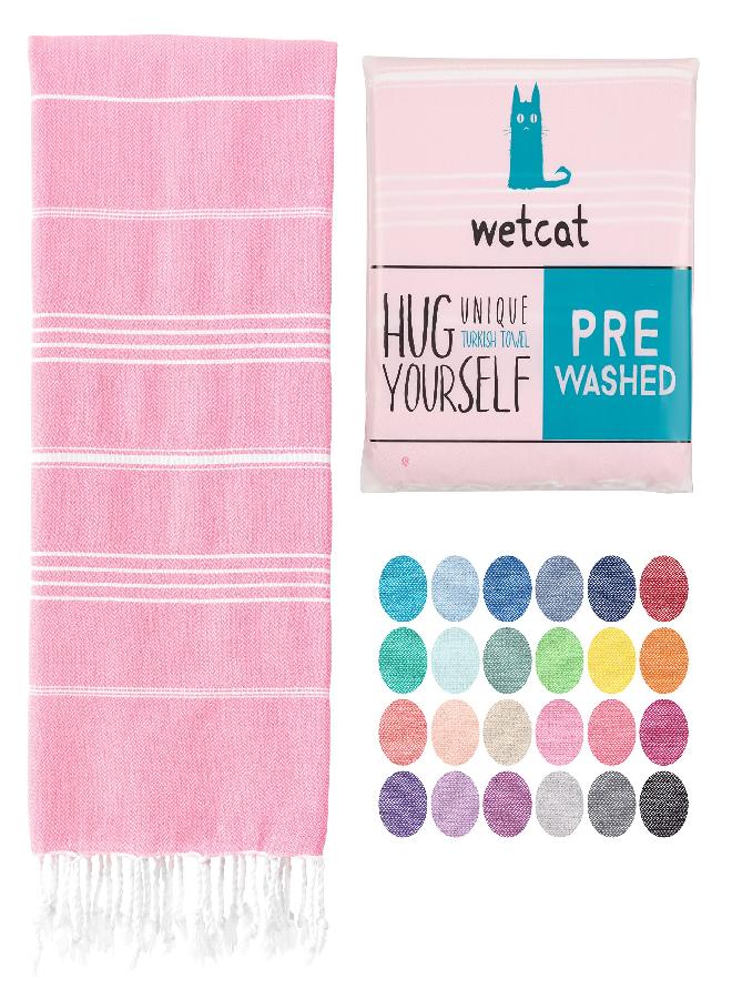 WETCAT Turkish Beach Towel Oversized 38x71 100% Cotton Sand Free Quick Dry Towel Extra Large Turkish Towel Light Travel Towel for Adults Beach Gifts Beach Accessories - Light Pink - Image 1