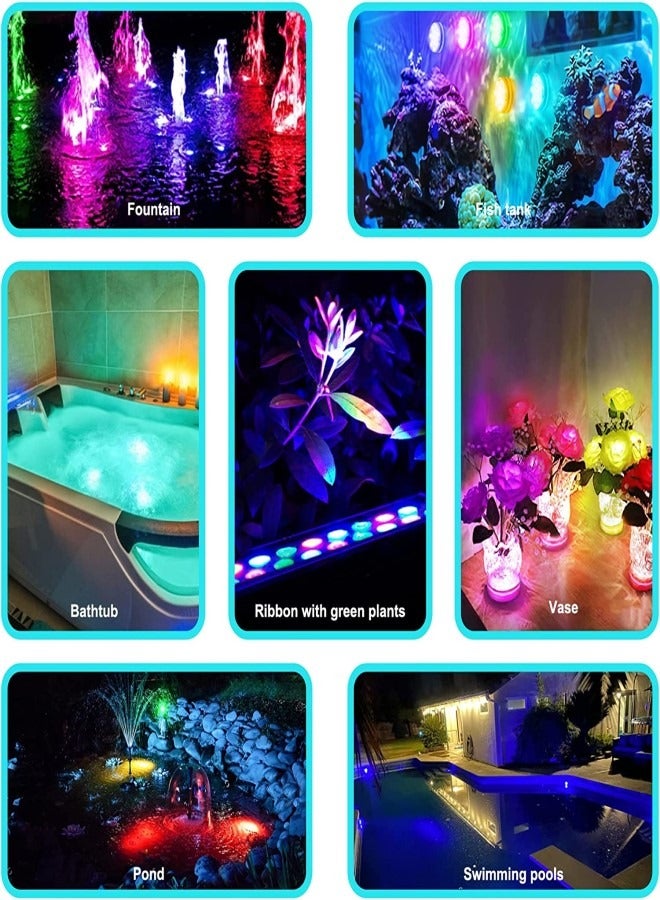 Loquat (4 Pack)Pool Lights Submersible LED Lights With Magnet And Suction Cups RF Remote Pool Lights IP68 Waterproof 15 LED Color Changing Battery LED Lights Underwater With Timing 3.35 Inch - Image 3
