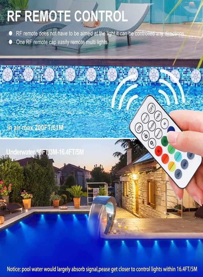 Loquat (4 Pack)Pool Lights Submersible LED Lights With Magnet And Suction Cups RF Remote Pool Lights IP68 Waterproof 15 LED Color Changing Battery LED Lights Underwater With Timing 3.35 Inch - Image 2