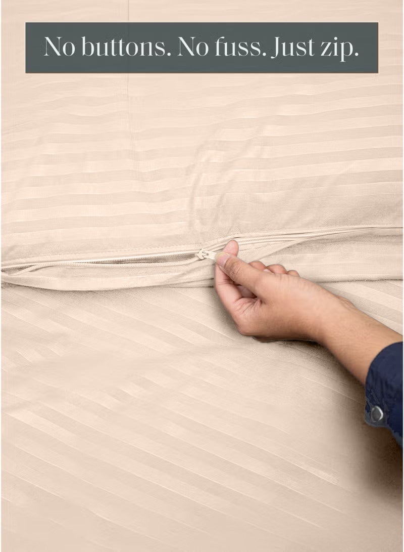 Eworld Premium Striped Duvet Set All Season – 6-Pieces Set Cream | King Size 220x240 cm | Ultra-Soft, Wrinkle-Resistant & Made in Dubai | Includes Duvet Cover, Fitted Sheet (200x200 cm) & 4 Pillowcases (50x70 cm) - Image 5