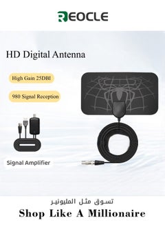 ريوكل هوائي تلفزيون داخلي عالي الدقة يدعم 4K 1080p مع معزز الإشارة هوائي تلفزيون داخلي للتلفزيون الذكي والتلفزيون القديم والقنوات المحلية  - Image 1