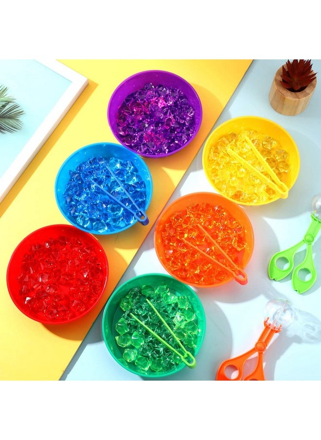 132 Pcs Tweezers For Kids Fine Motor Bulk Fine Motor Toys 120 Acrylic Multicolored Fake Crushed Ice Rock Gems 4 Tweezers 2 Scissors Clips 6 Cups For Sorting Counting Training Development