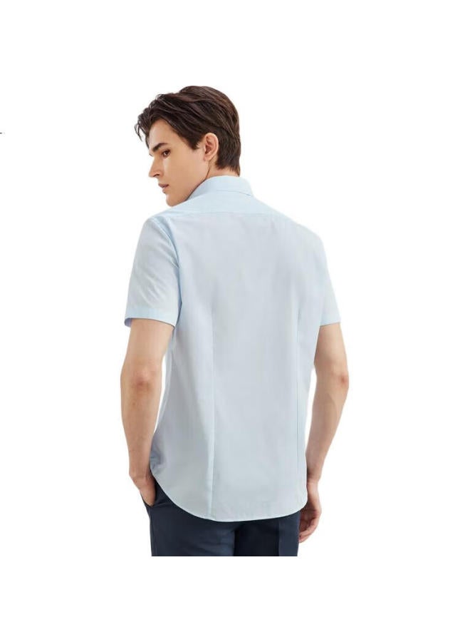 G2000 Men'S Cotton Blend Plain Weave Texture Skin-Friendly Comfort Short Sleeve Shirt Light Blue M/5E - Image 1