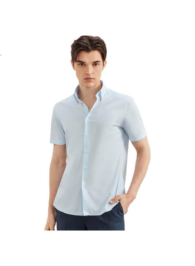 G2000 Men'S Cotton Blend Plain Weave Texture Skin-Friendly Comfort Short Sleeve Shirt Light Blue M/5E - Image 2
