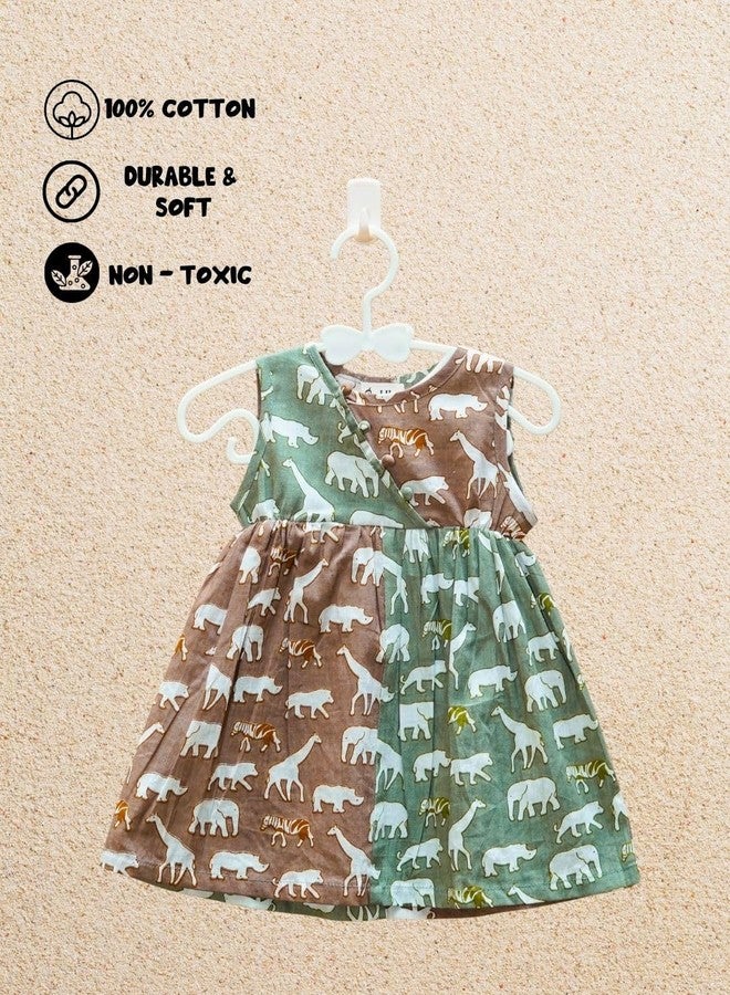 Cuddly Cubs Dual Tone Cotton Safari Frockfor kids| Green & Brown frock for girls|Size:18-24 Months - Image 3