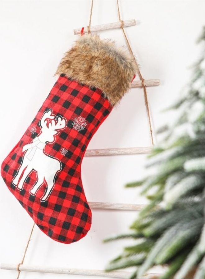 BGM 4 PCS Decoration Plaid Stocking Children Gift Candy Bag Red/Black/White - Image 1
